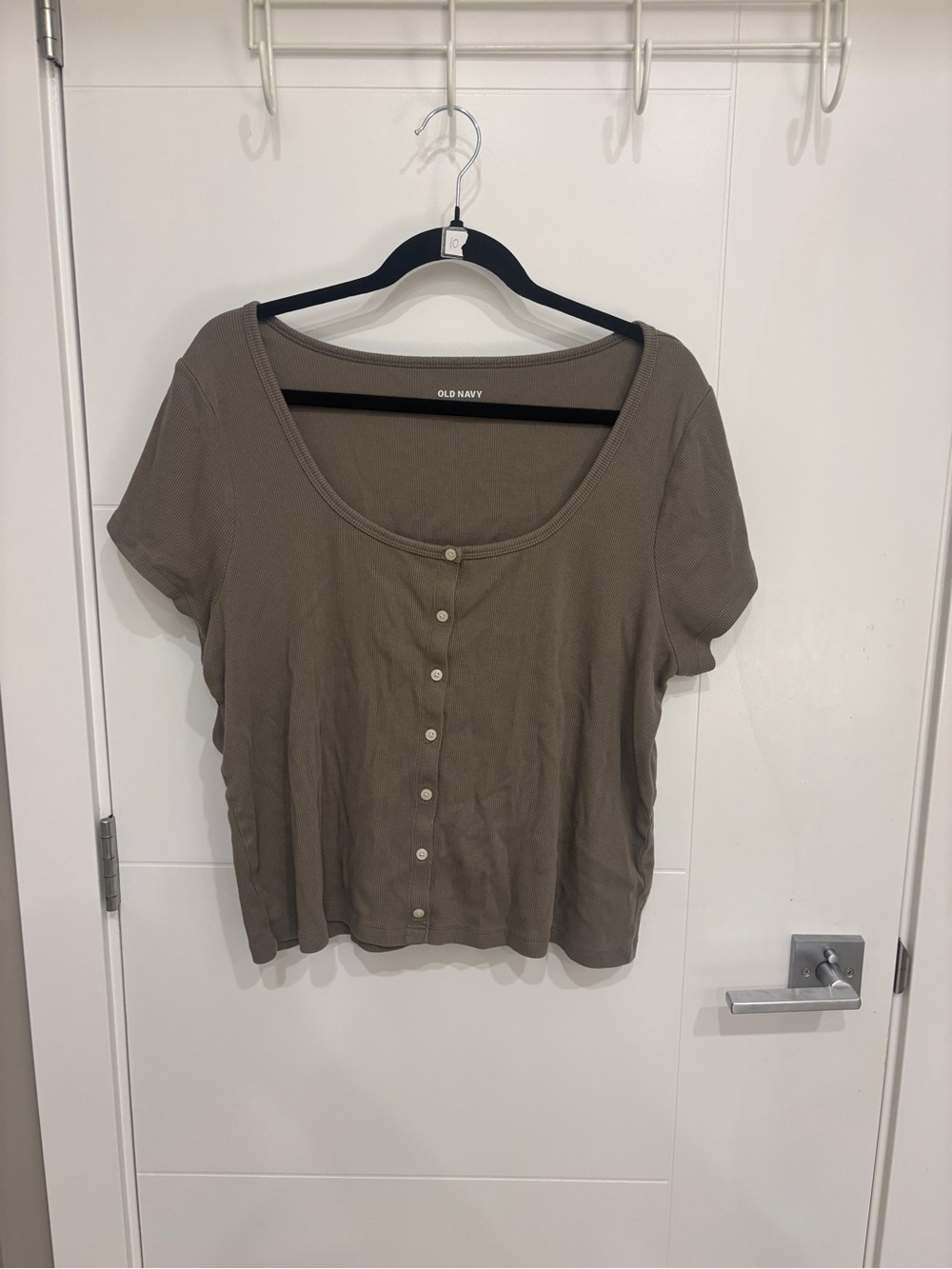 Old Navy Women's Brownish Green Scoop Neck Button Front Tee